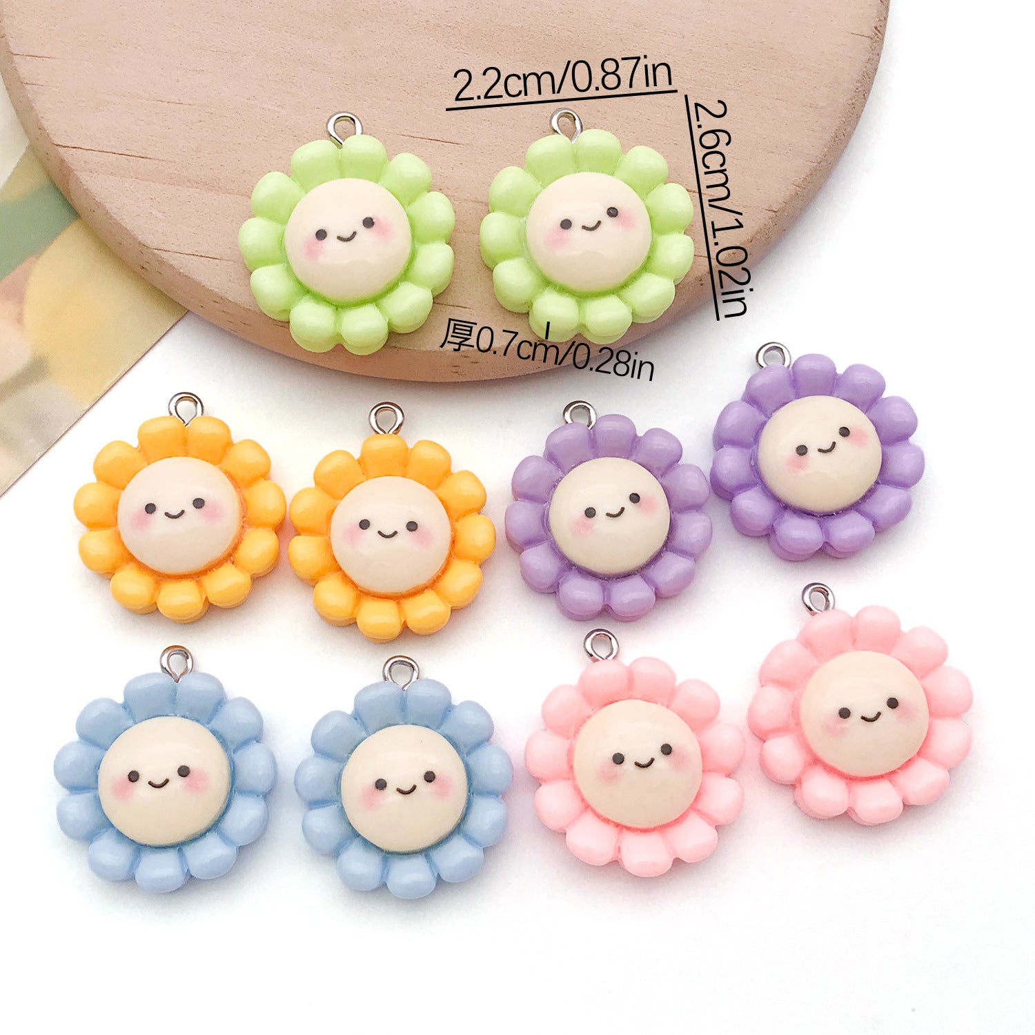 Resin Smiley Sunflower Flower Charm Pendant for DIY Earrings Necklace Bracelet Accessories