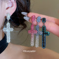 Crystal Cross Drop Stud Earrings In Five Colorways view 2