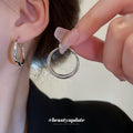Silver Double Line Open Hoop Earrings Polished Metal Jewelry view 3
