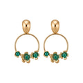 Turquoise Bead Floral Hoop Drop Earrings with Polished Metal Tone Details view 5