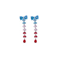 Blue Pink and Red Crystal Bow Long Drop Earrings Fashion Jewelry view 5
