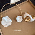White Flower Torque Collar and Gold Lined Open Cuff view 3