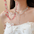 Layered Crystal Bead Necklaces in Pink and Clear Colorways view 1