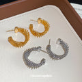 Textured C Hoop Stud Earrings in Gold and Silver Tone Finishes view 2