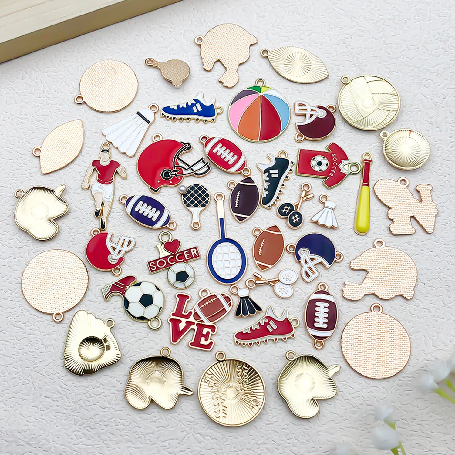 Enamel Zinc Alloy Soccer Basketball Badminton Football Sport Charm Pendants for DIY Keychain