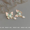 Gold Butterfly Pink Mint Enamel Pearl Drop Earrings view 4