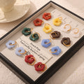 Resin Flower Doughnut Pendant Necklace And Hoop Earring Set view 2