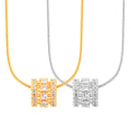 Pave Barrel Bead Pendant Necklace Snake Chain Gold Steel view 5