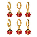 Red Enamel Ladybug Drop Hoop Earrings in Three Gold Tone Designs view 5