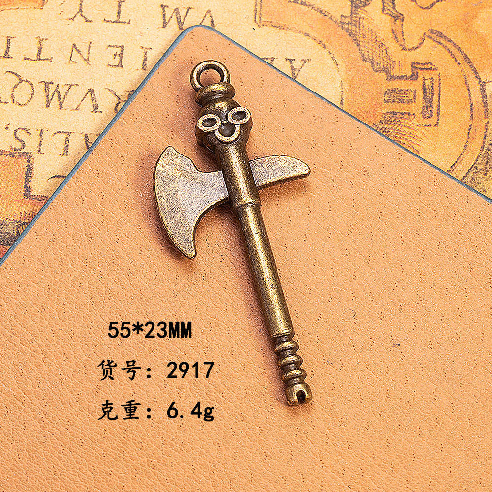 Vintage Alloy Axe Sword Weapon Model Keychain Pendant