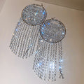 Round Crystal Fringe Statement Earrings with Polished Metal Tone Details view 7