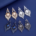 Blue Silver Tone Blue Marquise Feather Tassel Crystal Four Designs Metal Dangle Earrings view 2