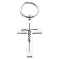 Silver Jesus Script Cross Metal Keychain Split Ring view 5