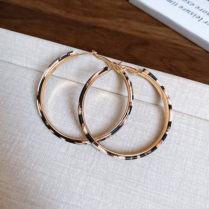 Narrow Leopard Pattern Hoops in Pink, Beige and Red