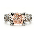 Sculpted Rose Flower Filigree Wide Ring In Silver And Rose Tones view 2