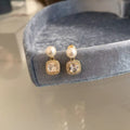 Pearl and Square Crystal Drop Stud Earrings Statement Jewelry view 1