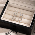 Silver Crystal Look Bar and Teardrop Long Dangle Earrings view 4