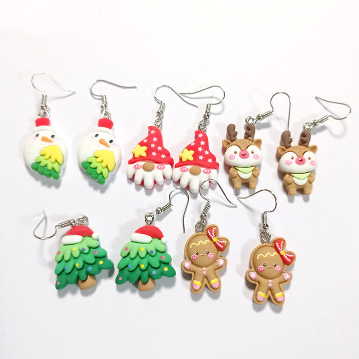 Miniature Christmas Character Resin Hook Earrings in Five Designs