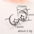 Moon and Star Stud Earrings in Silver Black and Gold Tone view 4