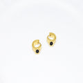 Gold Tone Evil Eye and Black Geometric Huggie Drop Earrings view 9