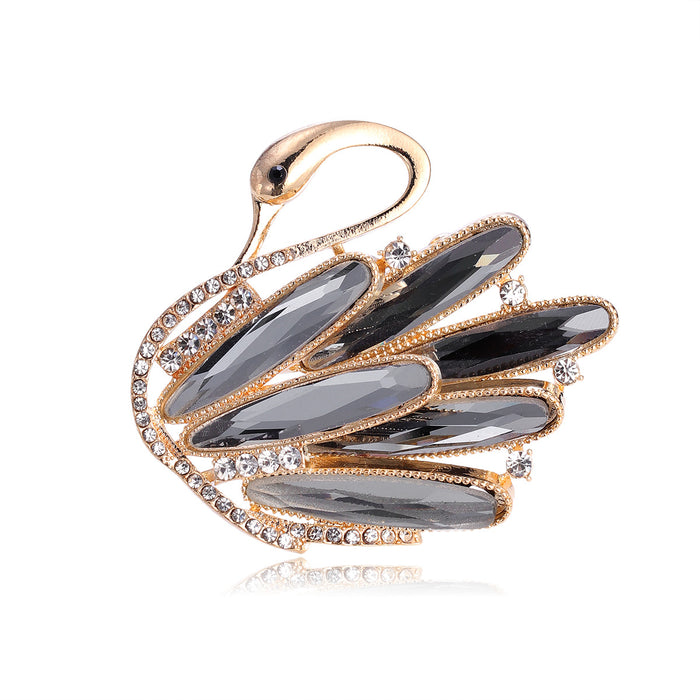 Swan Crystal Metal Brooch Pin for Jackets and Lapels