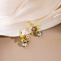 Enamel Sunflower Lever Back Earrings With Crystal Drop view 3
