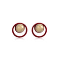 Red and Black Double Ring Pearl Look Statement Stud Earrings view 5
