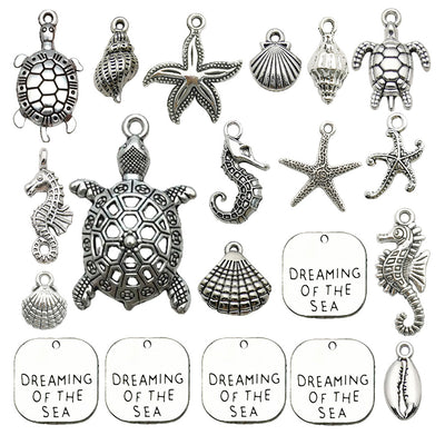 Printed detail graphic for the turtle and seashell charms