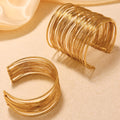 Multi Layer Wire Open Cuff Bracelet Gold Steel Sizes view 3