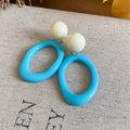 Colorful Oval Drop Earrings with Cream Round Stud Tops view 8