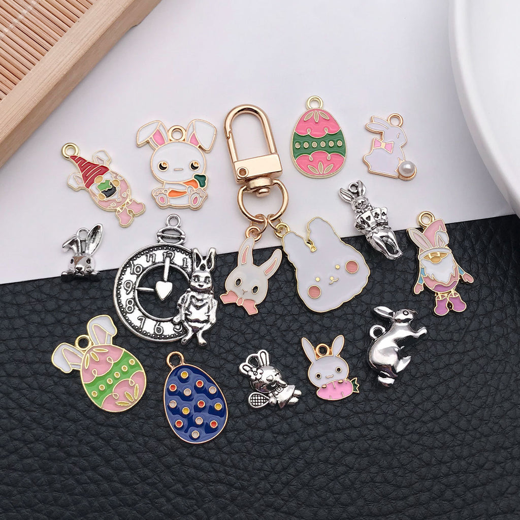 Enamel Zinc Alloy Easter Rabbit Egg Charm Pendant for DIY Earrings and Necklace Making