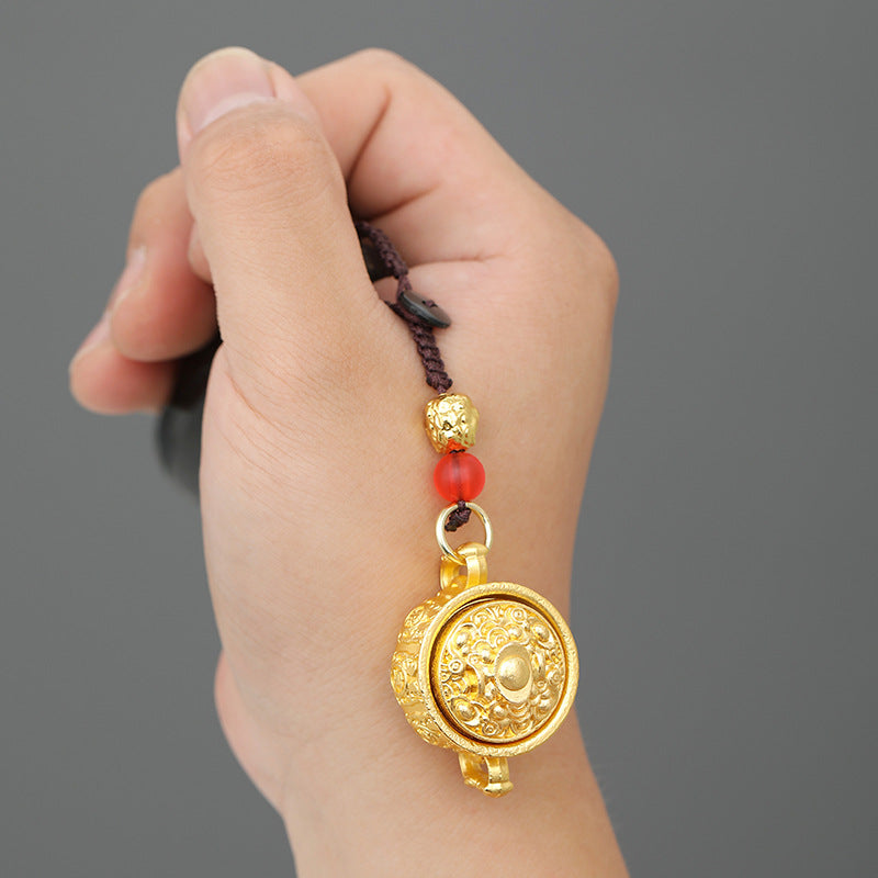 Brass Zodiac Wealth Bowl Keychain with Braided Pixiu Charm Cord
