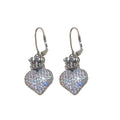 Silver Tone Crystal Heart Drop Huggie Earrings With Crown Detail view 5