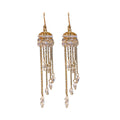 Gold Crystal Dome Chain Tassel Hook Earrings Polished Metal Jewelry view 5