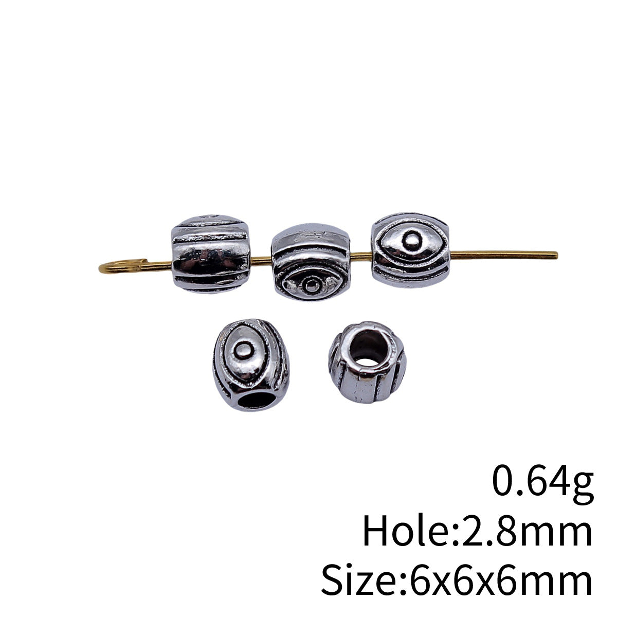 6x6x6mm 0.64g Antique Silver Zinc Alloy Eye Small Hole Loose Metal Beads for DIY Jewelry Making