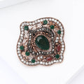 Antique Copper Green Teardrop Rhinestone Baroque Brooch view 4