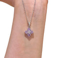 Purple Crystal Flower Cluster Pendant on Silver Tone Necklace view 5