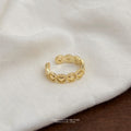 Gold Open Adjustable Ring Linked Hearts Beaded Borders view 2