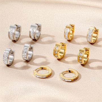 Crystal Accent Huggie Hoop Earrings in Gold and Silver Tones