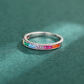 Multicolor Square Stone Channel Slim Ring In Silver Tone view 3