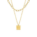 Gold Steel Double Layer Square Tag Paperclip Necklace view 5