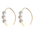 Gold Open C Hoop Earrings Three White Pearl Accent view 5