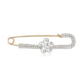 Crystal Safety Pin Brooch With Flower Detail in Two Tones view 1