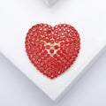 Pave Crystal Heart Brooch in Red or Blue With Domed Gold Tone Setting view 6