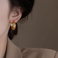 Gold Tone Textured Openwork Coin Pattern Hoop Earrings view 4