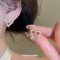 Open Heart Crystal Stud Earrings in Two Colors With Silver-Tone And Gold-Tone Finishes view 4