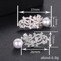 Silver Tone Leaf Cluster Faux Pearl Drop Earrings with Clear Stone Accents view 4