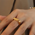 Gold Geometric Open Adjustable Flat Bar Sphere Ring view 1