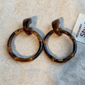 Brown and Cream Bamboo Look Round Statement Stud Earrings view 4