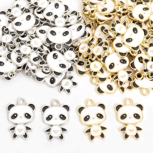 Front view of the pictured black and white enamel panda charms options